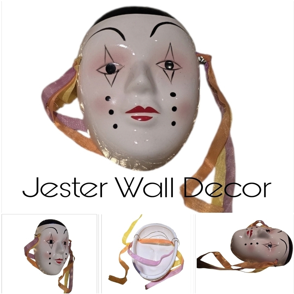 Jester Mask Wall Art with Vibrant Ribbons NEW - Picture 1 of 10